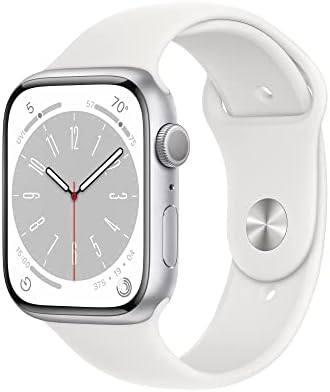 Apple Watch Series 8 (GPS, 45MM) Silver Aluminum Case with White Sport Band, M/L...