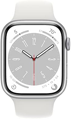 Apple Watch Series 8 (GPS, 45MM) Silver Aluminum Case with White Sport Band, M/L (Renewed Premium)