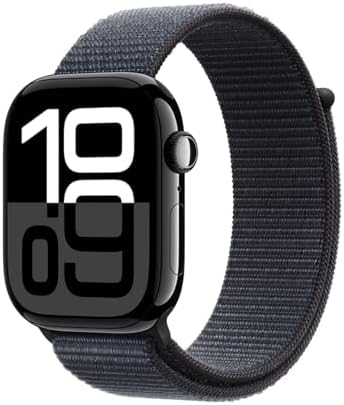 Apple Watch Series 10 [GPS + Cellular, 46mm] - Jet Black Aluminum Case with Ink Sport Loop, One Size (Renewed)