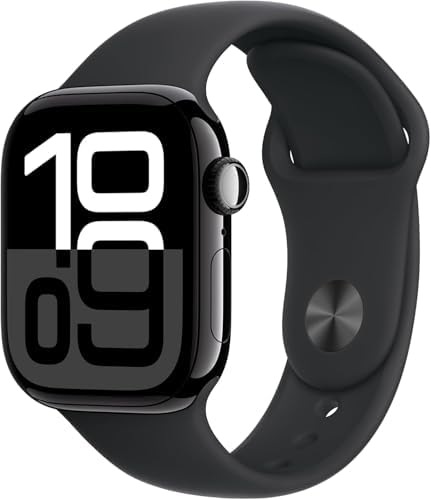 Apple Watch Series 10 [GPS + Cellular, 42mm] - Jet Black Aluminum Case with Black Sport Band, S/M (Renewed)