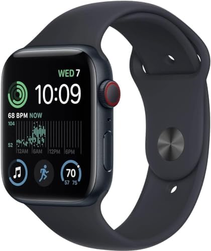 Apple Watch SE (2nd Gen) (GPS + Cellular, 44mm) - Midnight Aluminum Case with Midnight Sport Band, M/L (Renewed Premium)