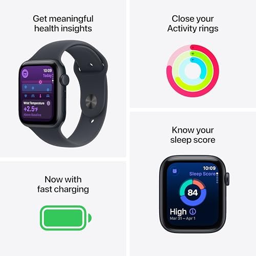 Apple Watch SE 3 [GPS + Cellular 44mm] Smartwatch with Midnight Aluminum Case with Midnight Sport Band - M/L. Fitness and Sleep Trackers, Heart Rate Monitor, Always-On Display, Water Resistant