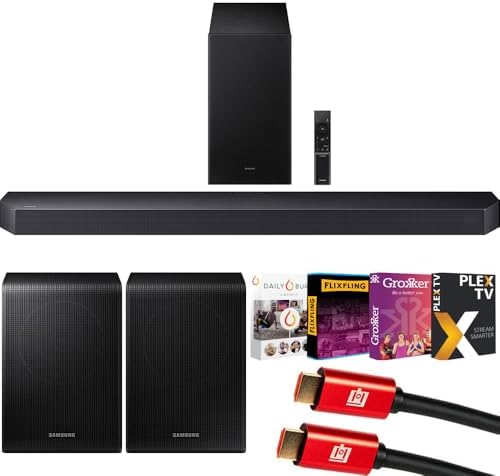 Samsung HW-Q600F 3.1.2ch Soundbar and Subwoofer (2025) Q-Symphony Bundle with SWA-9250S Wireless Rear Speaker Kit, Tech Smart USA Premiere Movies Streaming and 2X 4K HDMI Cable