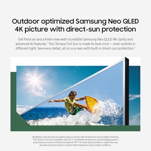 SAMSUNG 75-Inch Class Neo QLED 4K The Terrace Full Sun, Neo Quantum HDR+, Dolby Atmos, Weatherproof, Outdoor TV, Anti-Reflection, Smart TV w/Alexa Built-in, (QN75LST9DAFXZA, 2024) (Renewed)