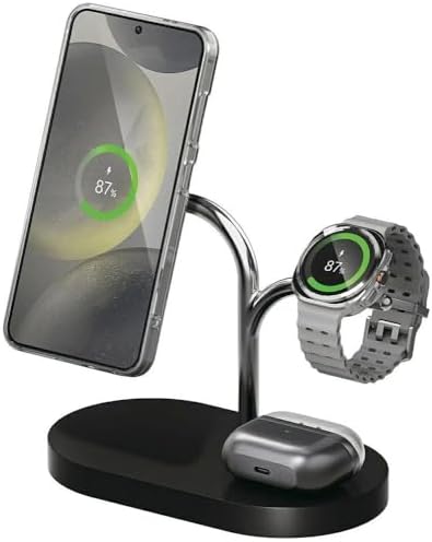 Samsung 3-in-1 Wireless Charging Station, Fast-Charging, Magnetic Design, Qi2-Certified Charging Dock Compatible with Qi-Certified Galaxy Phones, Watches, Buds & Ring, International Version - Black