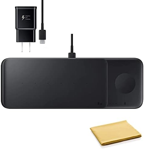 SAMSUNG Wireless Charger Trio, Qi Compatible - Fast Charge up to 3 Devices at Once - for Galaxy Phones, Buds, Watches, and Apple iPhone Devices, Includes Microfiber Cleaning Cloth - Black