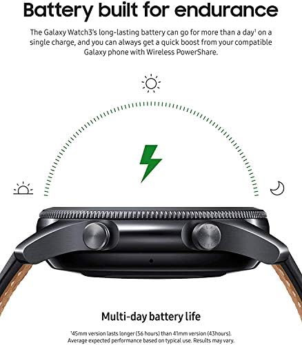 Samsung Galaxy Watch 3 (45mm, GPS, Bluetooth) Smart Watch with Advanced Health Monitoring, Fitness Tracking, and Long Lasting Battery - Mystic Black (Renewed)