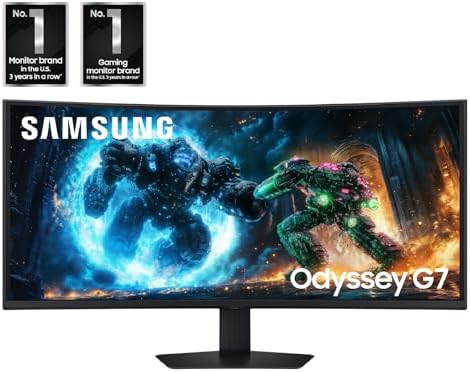 Samsung 40” Odyssey G7 (G75F) WUHD Resolution, 180Hz, Curved Gaming Monitor, 1ms Response Time (GtG), VESA DisplayHDR 600, AMD FreeSync Premium Pro, LS40FG75DENXZA, 2025