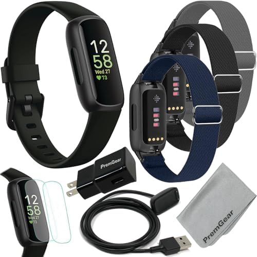 Fitbit Inspire 3 Health & Fitness Activity Tracker (Black) with Workout Intensity, Sleep Tracking, Heart Rate, 3 Nylon Comfortable Watch Bands, Wall Adapter, Screen Shields & Cloth