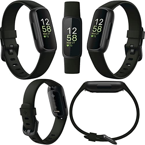 Fitbit Inspire 3 Health & Fitness Activity Tracker (Black) with Workout Intensity, Sleep Tracking, Heart Rate, 3 Nylon Comfortable Watch Bands, Wall Adapter, Screen Shields & Cloth