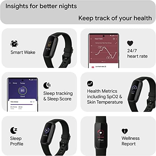 Fitbit Inspire 3 Health & Fitness Activity Tracker (Black) with Workout Intensity, Sleep Tracking, Heart Rate, 3 Nylon Comfortable Watch Bands, Wall Adapter, Screen Shields & Cloth