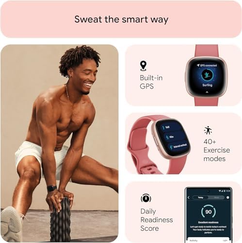 Fitbit 2 Pack Versa 4 Fitness Smartwatch with Daily Readiness, GPS, 24/7 Heart Rate, 40+ Exercise Modes, Fit Bit Smart Watch Pink Sand/Copper Rose Bundle with Cleaning Cloth and Charger
