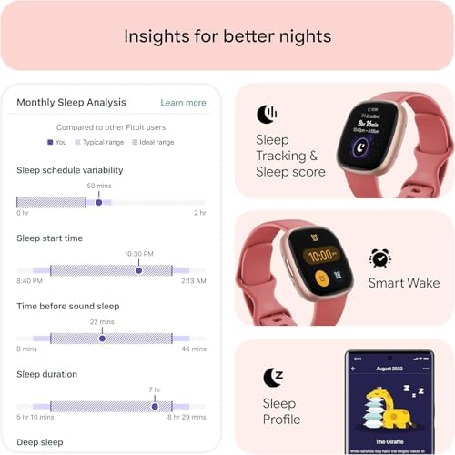 Fitbit 2 Pack Versa 4 Fitness Smartwatch with Daily Readiness, GPS, 24/7 Heart Rate, 40+ Exercise Modes, Fit Bit Smart Watch Pink Sand/Copper Rose Bundle with Cleaning Cloth and Charger