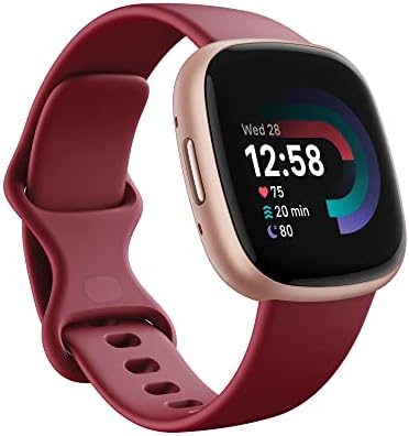 Fitbit Versa 4 Fitness Smartwatch with Daily Readiness, GPS, 24/7 Heart Rate, 40+ Exercise Modes, Sleep Tracking and More, Beet Juice/Copper Rose, One Size (S & L Bands Included)