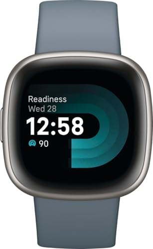 Fitbit Versa 4 Fitness Smartwatch with Daily Readiness, GPS, 24/7 Heart Rate, 40+ Exercise Modes, Sleep Tracking and More, Waterfall Blue/Platinum, One Size (S & L Bands Included)