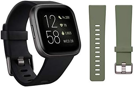 Fitbit Versa 2 Smartwatch Carbon (Black) with Bonus Bands (Olive)