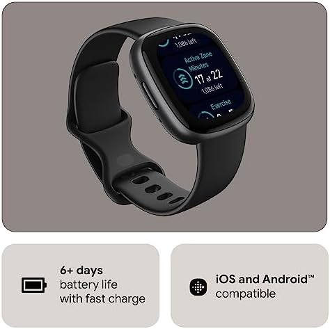 Fitbit Versa 4 Fitness Smartwatch with Daily Readiness, GPS, 24/7 Heart Rate, 40+ Exercise Modes, Waterfall Blue/Platinum, One Size (S & L Bands Included) + Sports Strap Bundle