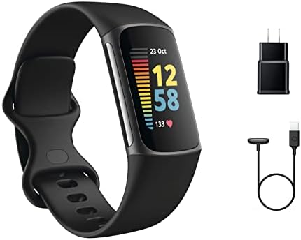 Fitbit Charge 5 Advanced Fitness Tracker with GPS, Heart Rate, Sleep & Health Tracker - Power Bundle with Adapter (Graphite Stainless Steel)