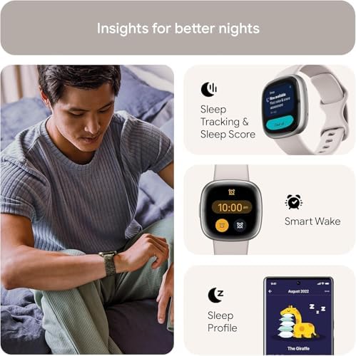 Fitbit Sense 2 Health and Fitness Smartwatch - Lunar White/Platinum | with Stress and Sleep Tools - 3-Month Google Health Premium Membership Included - ECG App, SpO2, 24/7 Heart Rate, and GPS