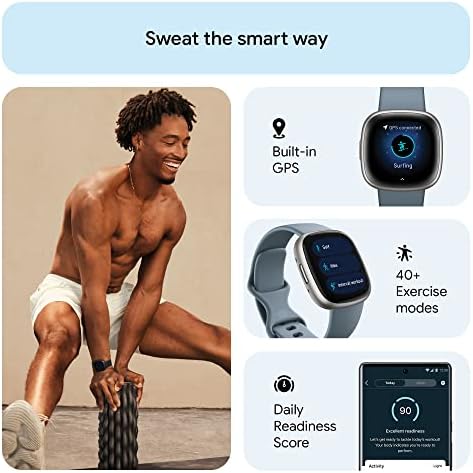 Google Fitbit Versa 4 Fitness Smartwatch, - Waterfall Blue/Platinum | Daily Readiness, 3-month Google Health Premium Membership included, GPS, 40+ exercise modes, sleep tracking