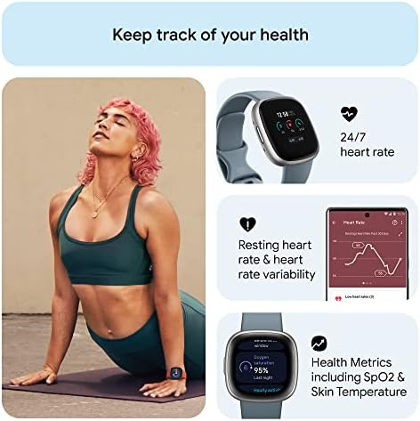 Google Fitbit Versa 4 Fitness Smartwatch, - Waterfall Blue/Platinum | Daily Readiness, 3-month Google Health Premium Membership included, GPS, 40+ exercise modes, sleep tracking