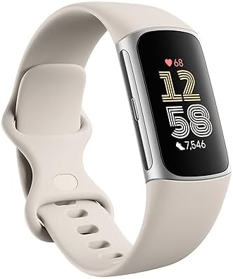 Google Fitbit Charge 6 - Fitness Tracker - Porcelain/Silver | Google apps, heart rate on exercise equipment, 3-month Google Health Premium membership included, small and large bands