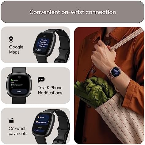 Fitbit Versa 4 Fitness Smartwatch with Daily Readiness, GPS, 24/7 Heart Rate, 40+ Exercise Modes, Waterfall Blue/Platinum, One Size (S & L Bands Included) + Sports Strap Bundle (Renewed)