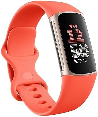 Fitbit Charge 6 Fitness Tracker with Heart Rate, GPS, and Health Tools - Gold Case w/Coral Band,