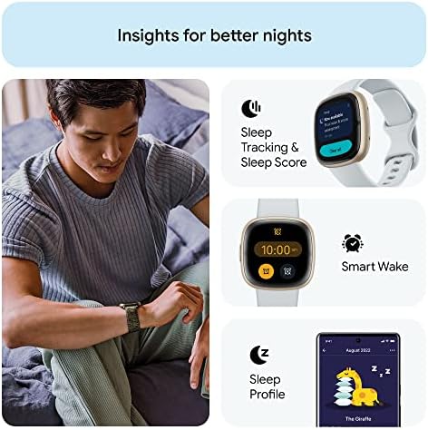 Fitbit Sense 2 Advanced Health and Fitness Smartwatch with Tools to Manage Stress and Sleep, ECG App, SpO2, 24/7 Heart Rate and GPS, Blue Mist/Pale Gold, One Size (S & L Bands Included) (Renewed)
