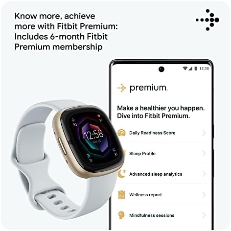 Fitbit Sense 2 Advanced Health and Fitness Smartwatch with Tools to Manage Stress and Sleep, ECG App, SpO2, 24/7 Heart Rate and GPS, Blue Mist/Pale Gold, One Size (S & L Bands Included) (Renewed)