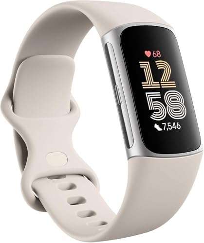 Fitbit Charge 6 Fitness Tracker with Heart Rate, GPS, Premium Membership, Health Tools - Porcelain/Silver, x (Renewed)