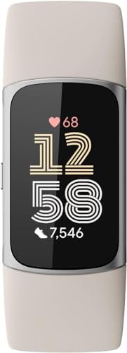 Fitbit Charge 6 Fitness Tracker with Heart Rate, GPS, Premium Membership, Health Tools - Porcelain/Silver, x (Renewed)