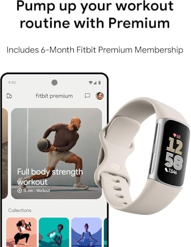 Fitbit Charge 6 Fitness Tracker with Heart Rate, GPS, Premium Membership, Health Tools - Porcelain/Silver, x (Renewed)
