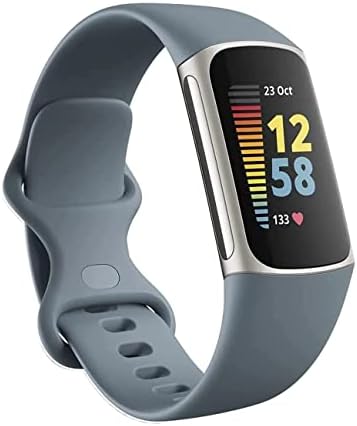 Fitbit Charge 5 Advanced Fitness, Health Tracker with Built-in GPS, Stress Management Tools, Sleep Tracking, 24/7 Heart Rate & More, Platinum, Mineral Blue, One Size S & L Band, Steel Blue (Renewed)