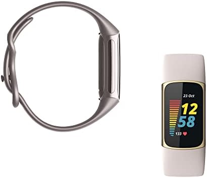 Fitbit Charge 5 Advanced Fitness & Health Tracker with Built-in GPS, Stress Management Tools, Sleep Tracking, 24/7 Heart Rate and More, One Size S & L Band, Lunar White/Soft Gold (Renewed)
