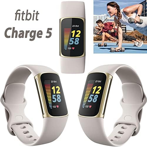 Fitbit Charge 5 Advanced Fitness & Health Tracker (White) with Built-in GPS, Stress Management Tools, Bundle with 2 Watch Bands, 3.3foot Charge Cable, Wall Adapter, Screen Shield & PremGear for Fitbit
