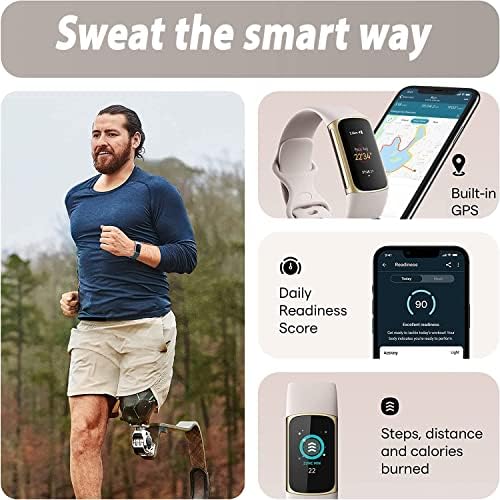 Fitbit Charge 5 Advanced Fitness & Health Tracker (White) with Built-in GPS, Stress Management Tools, Bundle with 2 Watch Bands, 3.3foot Charge Cable, Wall Adapter, Screen Shield & PremGear for Fitbit