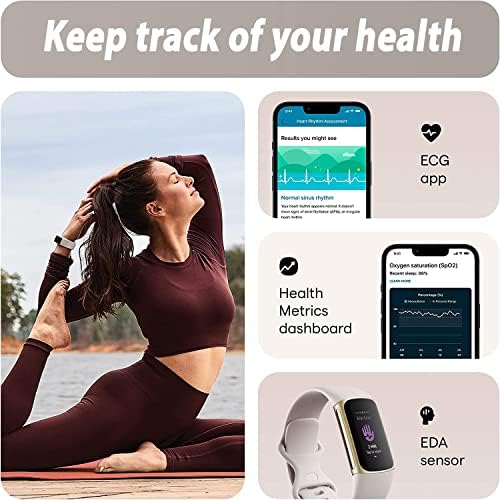 Fitbit Charge 5 Advanced Fitness & Health Tracker (White) with Built-in GPS, Stress Management Tools, Bundle with 2 Watch Bands, 3.3foot Charge Cable, Wall Adapter, Screen Shield & PremGear for Fitbit