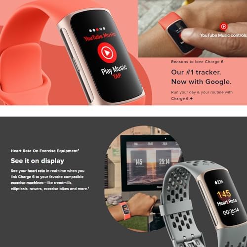 Fitbit Charge 6 Fitness Tracker Watch (Black) Bundle with 2 Watch Bands, 3.3foot Charge Cable, Wall Adapter, Screen Shields & Cloth Compatible with Fitbit