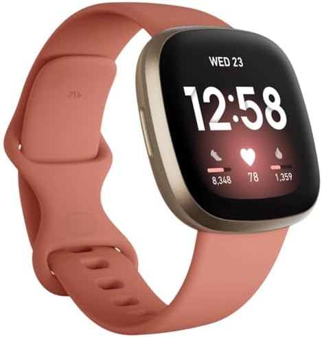Fitbit Versa 3 Health & Fitness Smartwatch with GPS, 24/7 Heart Rate, Alexa Built-in, 6+ Days Battery, Pink/Gold, One Size (S & L Bands Included) (Renewed)