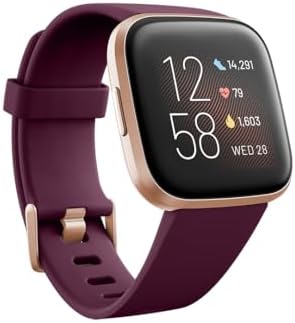 Fitbit Versa 2 Health and Fitness Smartwatch with Heart Rate, Music, Alexa Built-In, Sleep and Swim Tracking, Bordeaux/Copper Rose, One Size (S and L Bands Included)