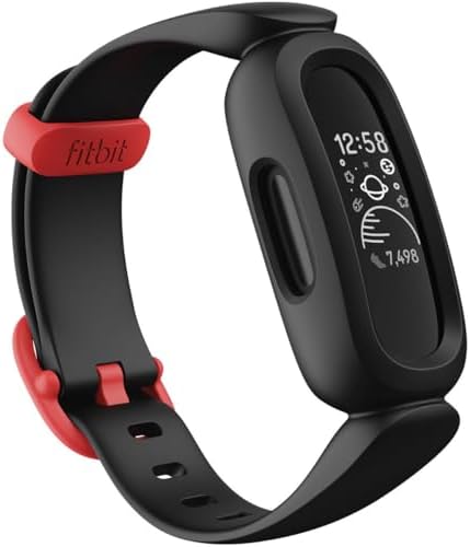Fitbit Google Fitbit Ace 3 Activity Tracker for Kids 6+, Black/Racer Red, One Size (Renewed)