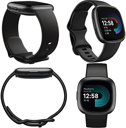 Fitbit Versa 4 Health and Fitness Smart Watch (Black/Graphite) with Built-in GPS, 6 Day Battery Life, Bundle with PremGear 3 Nylon Comfortable Watch Bands, Wall Adapter, Screen Shields & Cloth
