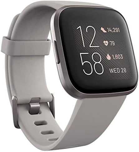 Fitbit Versa 2 Health & Fitness Smartwatch with Heart Rate, Music, Alexa Built-in, Sleep & Swim Tracking, Stone/Mist Grey, One S (Renewed)