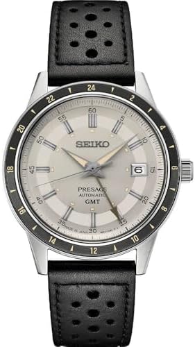 SEIKO SSK011 Presage Style60s GMT Collection Automatic Watch - Black/Ivory
