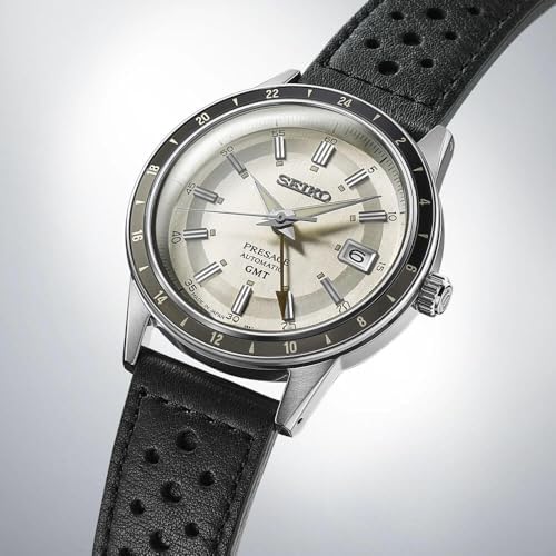 SEIKO SSK011 Presage Style60s GMT Collection Automatic Watch - Black/Ivory
