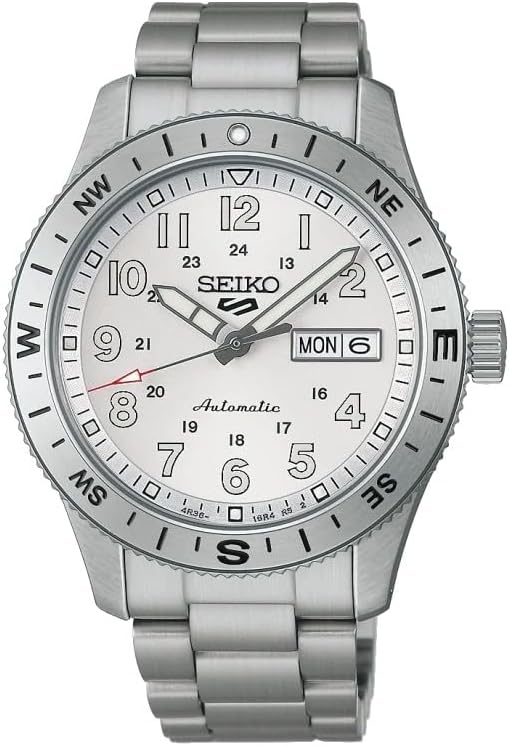 SEIKO HDB007K1 Men's 5 Sports Field Automatic Watch, White Dial, Stainless Steel Bracelet, Day-Date Display, Hardlex Crystal, 100M Water Resistant