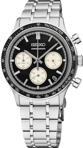 SEIKO SSB479 Men's Stainless Steel Analog Quartz Chronograph Wrist Watch, 3-Year Battery, Date Calendar, 100M Water-Resistant - Deep Black