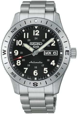 SEIKO HDB006K1 Men's 5 Sports Field Automatic Watch, Black Dial, Stainless Steel Bracelet, Day-Date Display, Hardlex Crystal, 100M Water Resistant