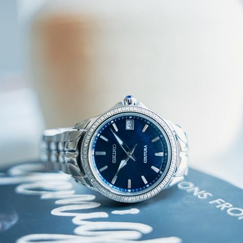 SEIKO Women's SUR591 Coutura, Diamond Adornment, Stainless Steel Case, Blue